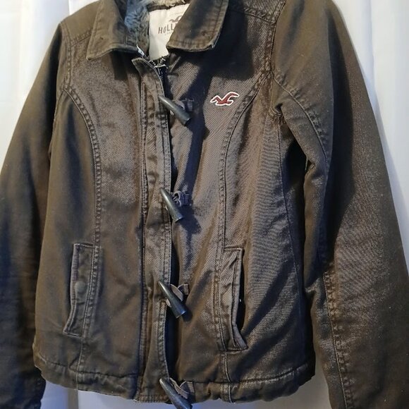 HOLLISTER Bomber Jacket Sherpa Fur Lined XS Brown Winter Coat Very warm & stylis - Picture 4 of 14